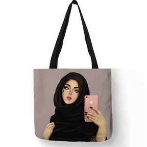 Eco-Friendly Beautiful Muslim Woman Folding Tote Bag